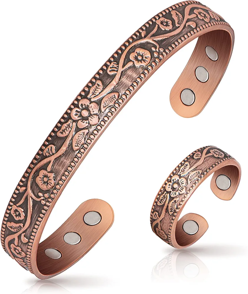 Lymphatic Drainage Ring & Copper Bracelet for Women, Magnetic Lymph Detox Ring and Magnetic Copper Bracelet, 100% Solid Pure Copper Jewelry Gift