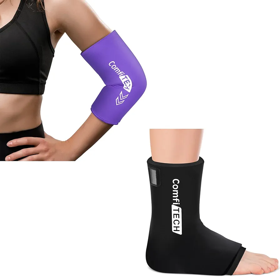 Comfitech Ankle Ice Pack Wrap for Swelling, Injuries Reusable Gel Heel Ice Pack for Foot Ankle Sprain Relief & Elbow Ice Pack for Tendonitis and Tennis Elbow Ice Pack Wrap Sleeve Cold Compression