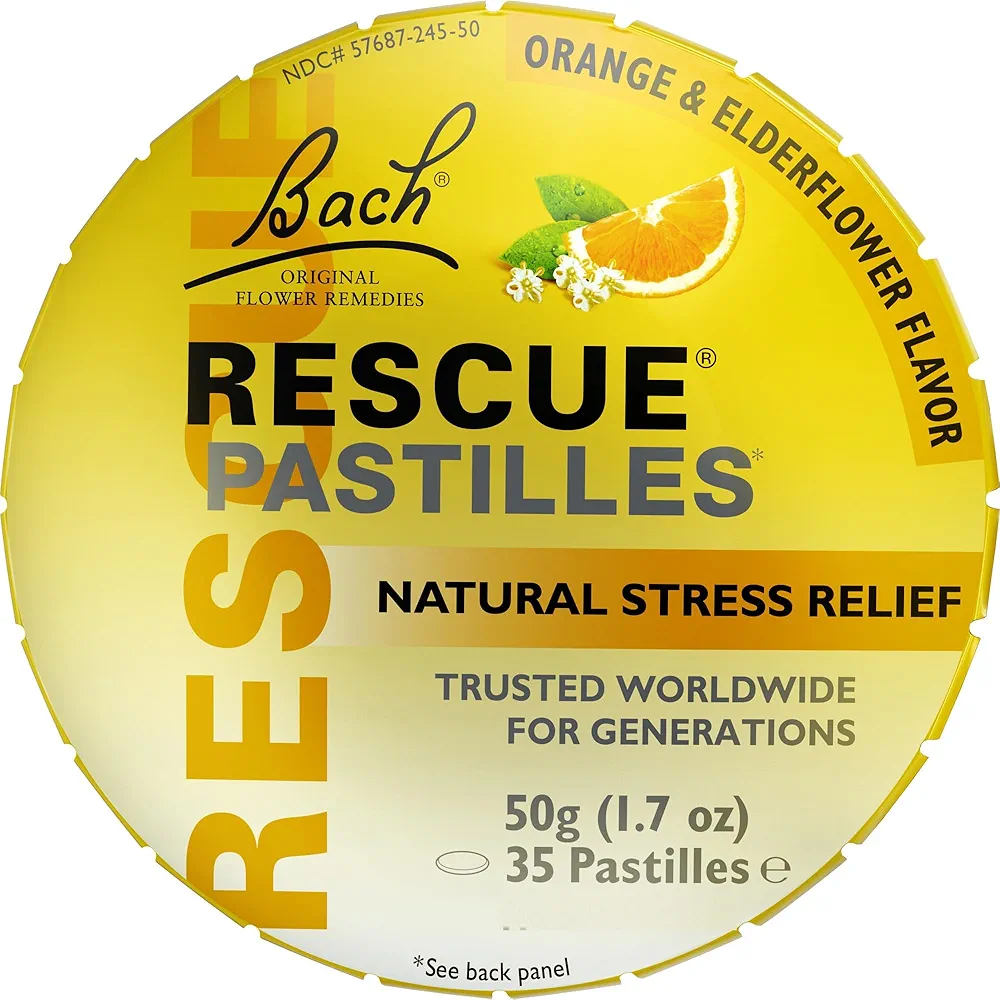 Bach RESCUE PASTILLES, Orange and Elderflower Flavor, Natural Stress Relief Lozenges, Homeopathic Flower Essence, Vegetarian, Gluten & Sugar-Free, Holiday Stocking Stuffer, 35 Count