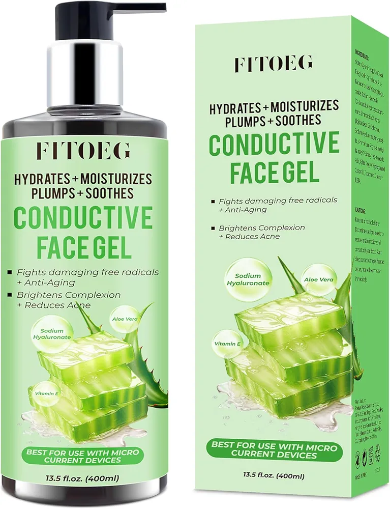 Conductive-Gel-for-Face-Microcurrent, 13.5 Oz Large Bottle Hydrating Massage Gel Serum for Facial Machine Device, Leave-On Gel Primer for Face,Hyaluronic Acid,Aloe Vera,Vitamin E