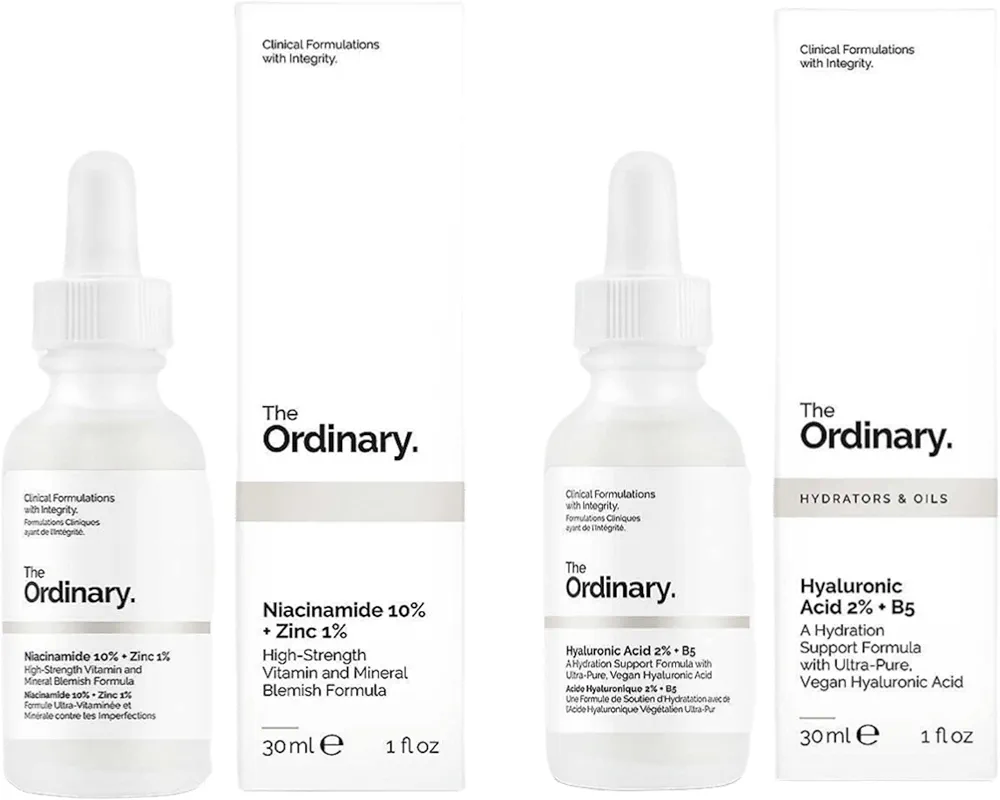 The Ordinary Facial Treatment: Hyaluronic Acid with 2% + B5 (30ml) and The Ordinary Niacinamide 10% + Zinc 1% (30ml) Bundle Face Care Set