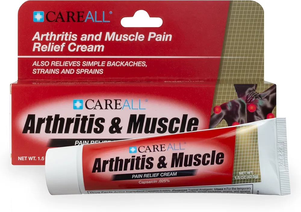 CareAll Capsaicin Arthritis, Muscle, and Joint Cream 1.5 oz., Relief of Minor Aches and Pains from Backache, Sprains, Strains, Arthritis. Fragrance Free