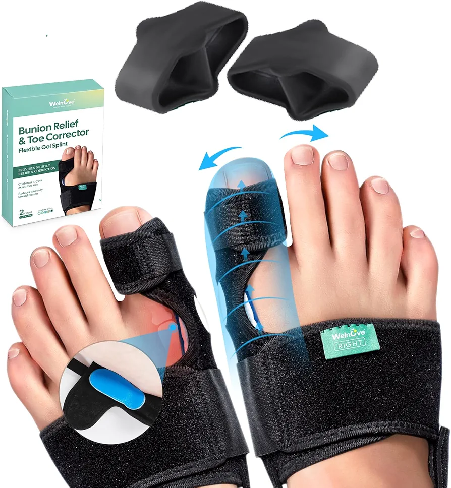 Welnove 12 Pack Bunion Corrector with 2 Loops and 1 Pair Bunion Splints with Soft Gel - Suitable for Bunion, Overlapping Toes - Big Toe Separators Spacers Bunion Braces