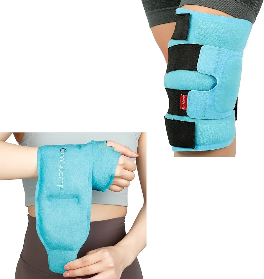 Comfytempp Wrist Ice Pack Wrap for Carpal Tunnel Relief and Extra Large Knee Ice Pack Wrap Bundles, FSA HSA Eligible, Gift for Recovery After Surgery, Men Women