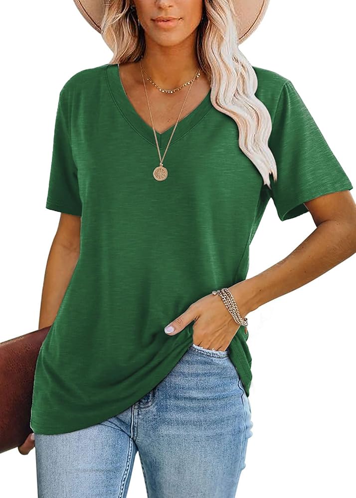 Lunivop Womens Tops Casual V Neck Short Sleeve Solid Color Basic T Shirt