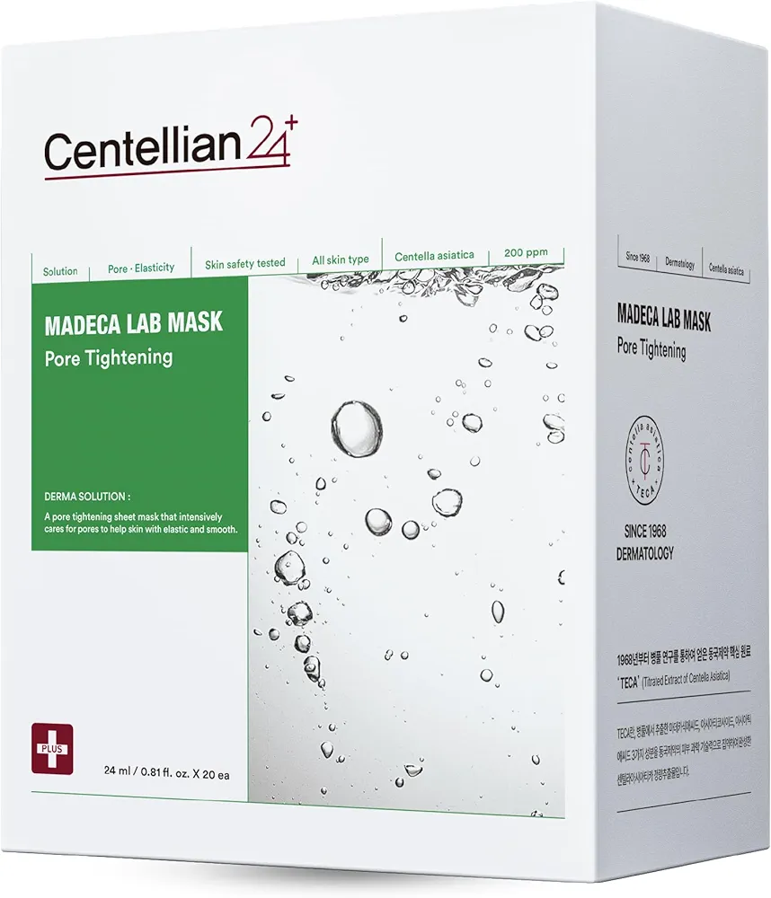 CENTELLIAN 24 Madeca Mask (Pore Tightening, 20pc) - Face Mask Sheet for Pore Minimizing, Sebum Control with Centella Asiatica, TECA, Niacinamide. Korean Skin Care for Men Women by Dongkook.