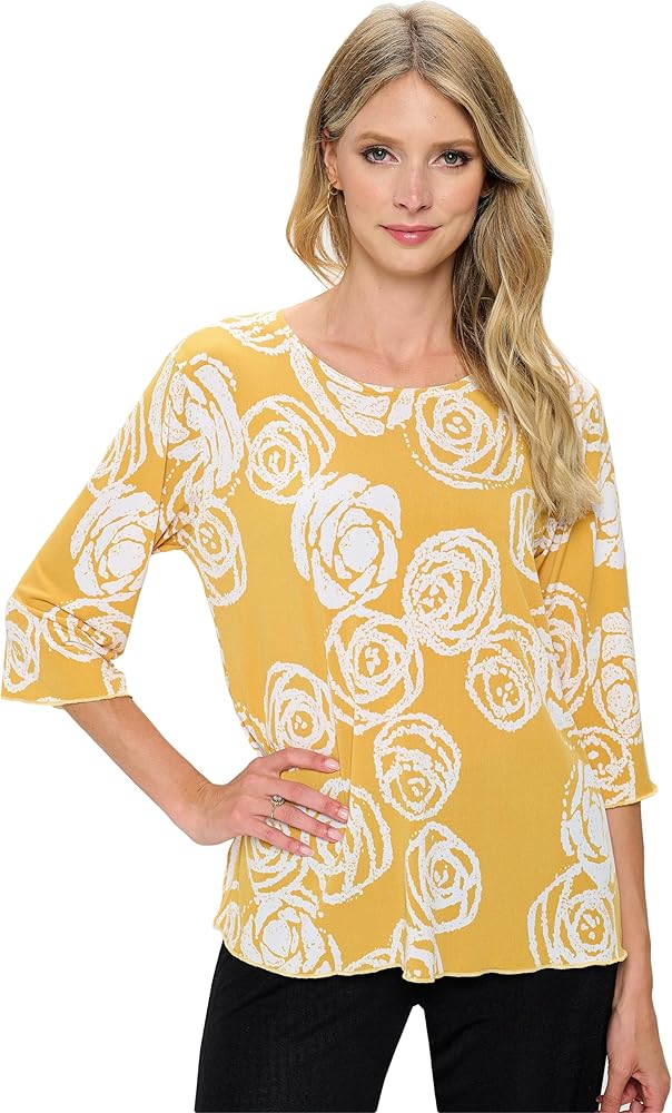 Jostar Women's Plus Size T Shirt - 3/4 Sleeve Merrow Hem Round Neck Stretch Printed Casual Top Blouse 1058HT-QXP1-W342-MUS 2XL