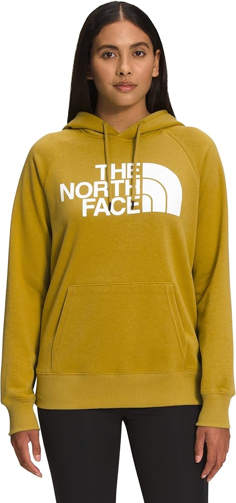 The North Face Womens Half Dome Pullover Hoodie Sweatshirt, Mineral Gold/TNF White, Small