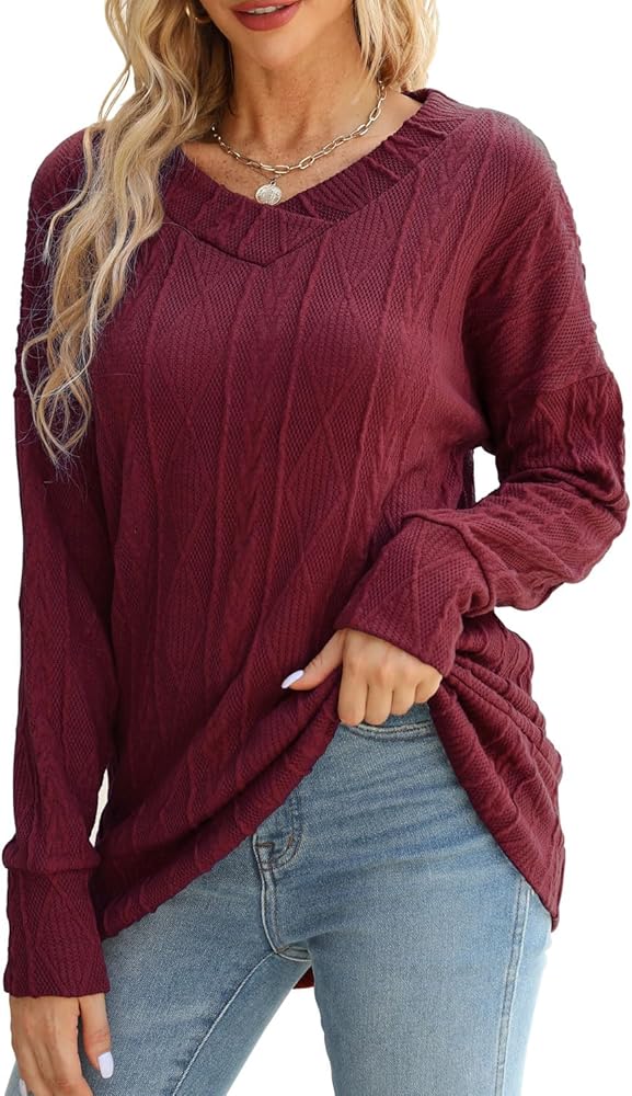 Beimuc Women's Loose Sweater V Neck Long Sleeve Knit Top Pullover Fashion Sweatshirt