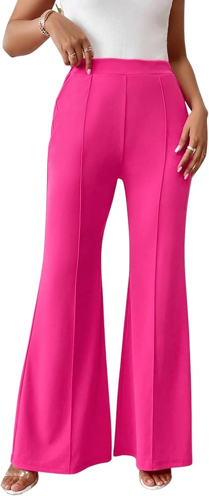 SweatyRocks Women's High Elastic Waist Wide Leg Strechy Pants Seam Front Flare Leg Trousers Pants