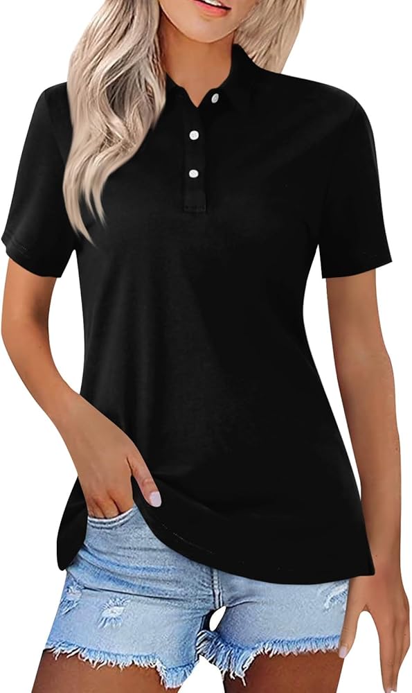 Womens Summer Tops Fashion Dressy Casual Short Sleeve Button Down Collared Polo T-Shirts Loose Fit Blouses