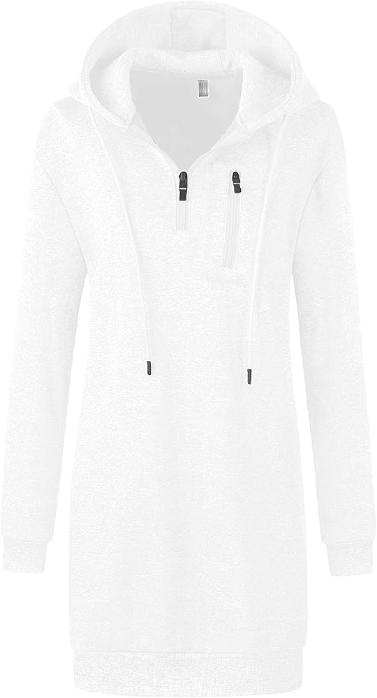 Chrisuno Women's Pullover Fleece Hoodie Sweatshirt Dress Casual Half Zip Long Tunic Sweater with Pocket