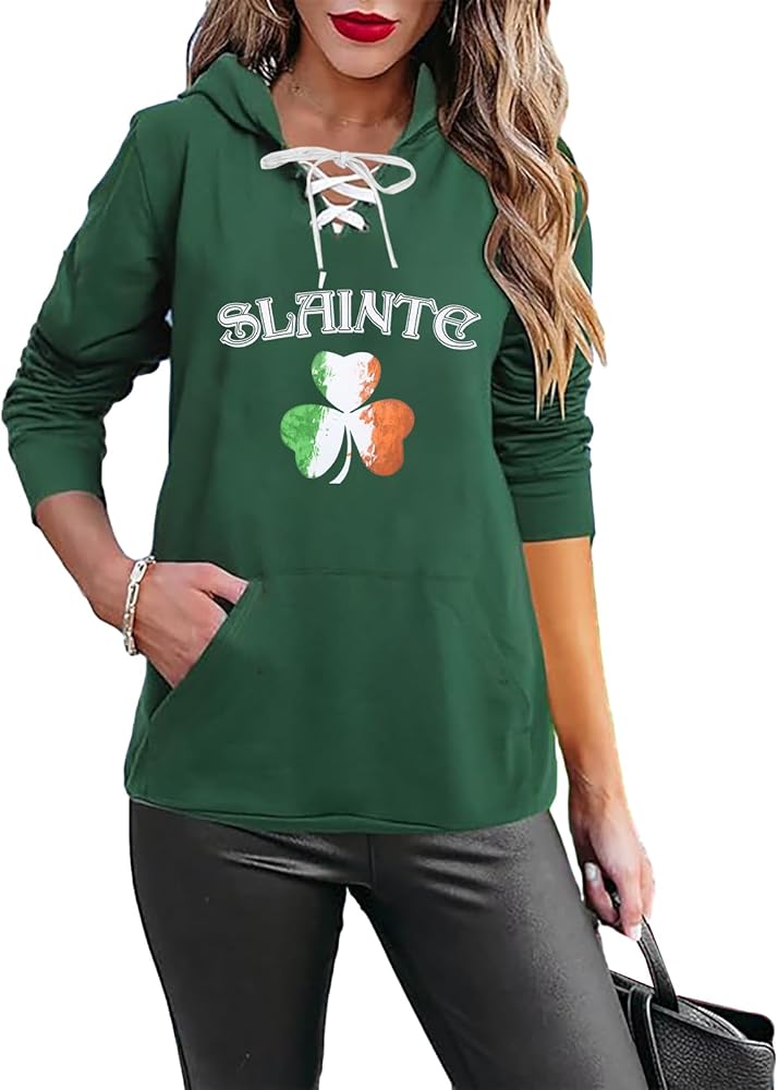 LUKYCILD St. Patricks Day Sweatshirt Women Irish Slainte Hoodie Shamrock Green Long Sleeve Shirt Festival Holiday Tops