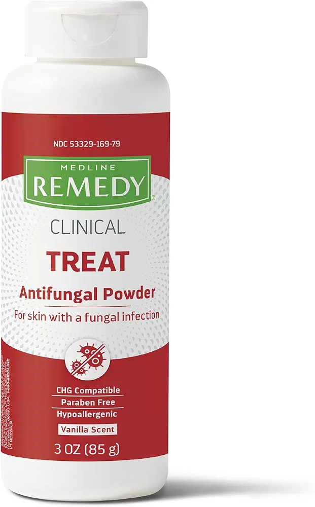 Medline Remedy Clinical Antifungal Powder (3 oz Bottle), Vanilla Scent, 2% Miconazole Nitrate, Treats Athlete's Foot, Jock Itch, Ringworm, Skin Folds, Infection, Talc Free, Soothes Burning & Chafing