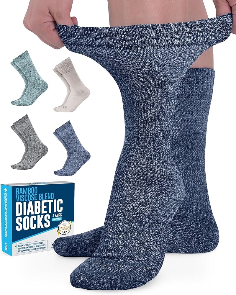 Doctor's Select Bamboo Viscose Diabetic Socks Women - 4 Pairs Crew Womens Diabetic Socks | Diabetic Socks for Women Size 6-9