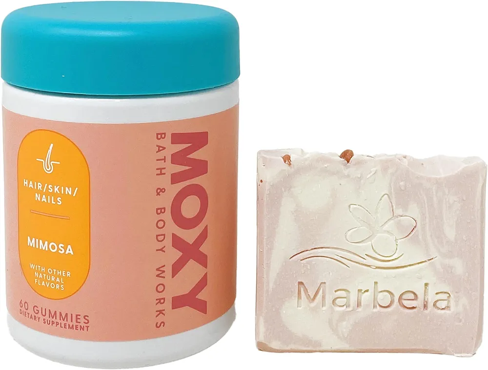 Bath & Body Works Moxy Mimosa Hair, Skin and Nails - 60 Gummies - with a Himalayan Salts Springs Sample Soap