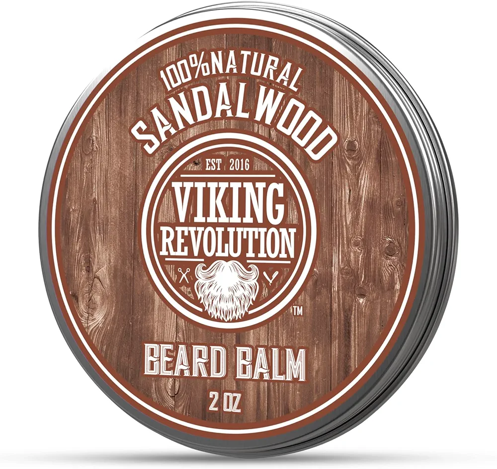 Viking Revolution Beard Balm with Sandalwood Scent and Argan & Jojoba Oils- Styles, Strengthens & Softens Beards & Mustaches - Leave in Conditioner Wax for Men (1 Pack)