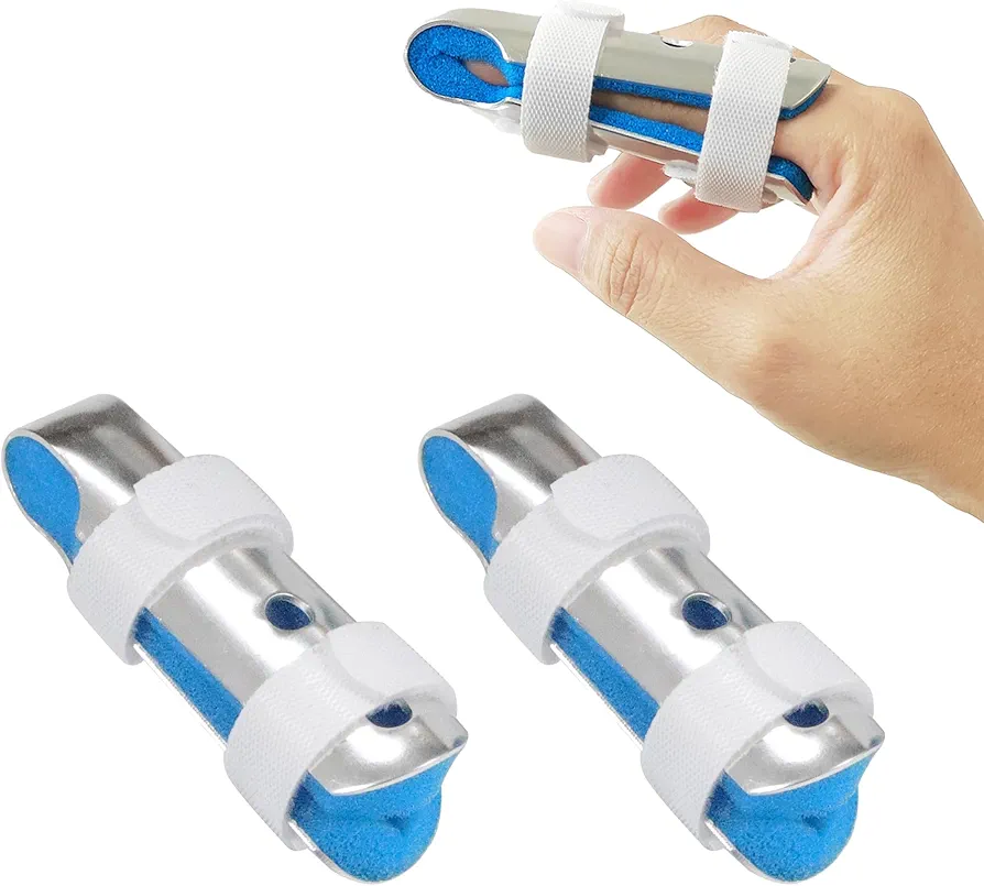 Finger Splint, Adjustable Aluminum Support for Mallet Finger, Finger Fracture, Sprain and Strain, Protect Sensitive Cut Fingers, Breathable Lightweight Finger Braces Joint Stabilizer (Medium, 2 Pcs)