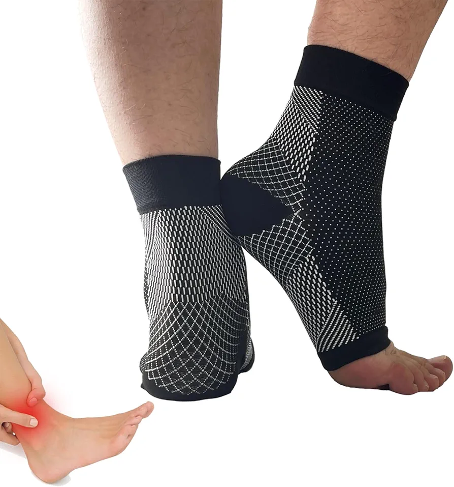 Neuropathy Socks, Plantar Fasciitis Compression Socks, 20-30 mmHg Ankle Compression Sleeve with Foot, Ankle, Arch Support for Plantar Fasciitis, Heel Pain, Foot Swelling & Fatigue (Black, S/M)