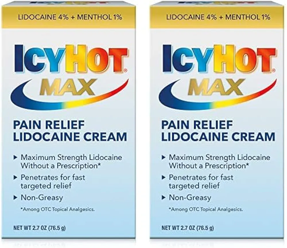 Icy Hot Max Strength Pain Relief Cream with Lidocaine Plus Menthol, 2.7 Ounces (Pack of 2)