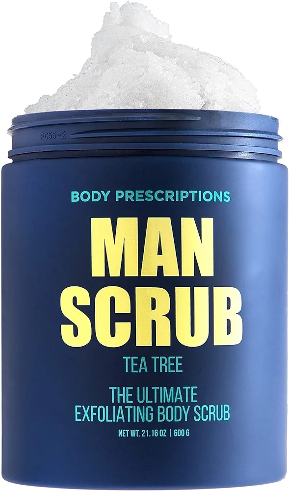 Body Prescriptions Body Scrub for Men- Ultimate Exfoliating Scrub Infused with Tea Tree, in Jar with Twist Top