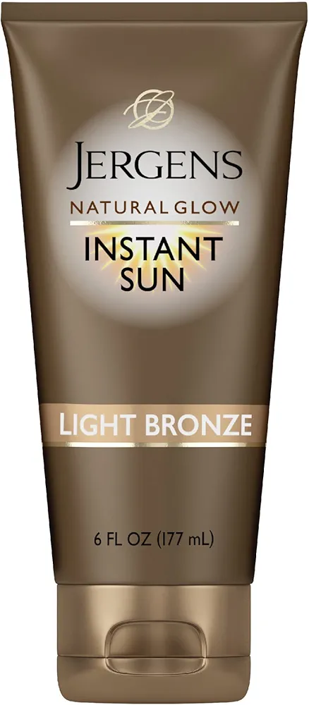 Jergens Natural Glow Instant Sun Self Tanner Moisturizer + Bronzer, Lightweight Sunless Tanner Moisturizer for a Sunkissed Natural Glow, Light Bronze, 6 Ounce