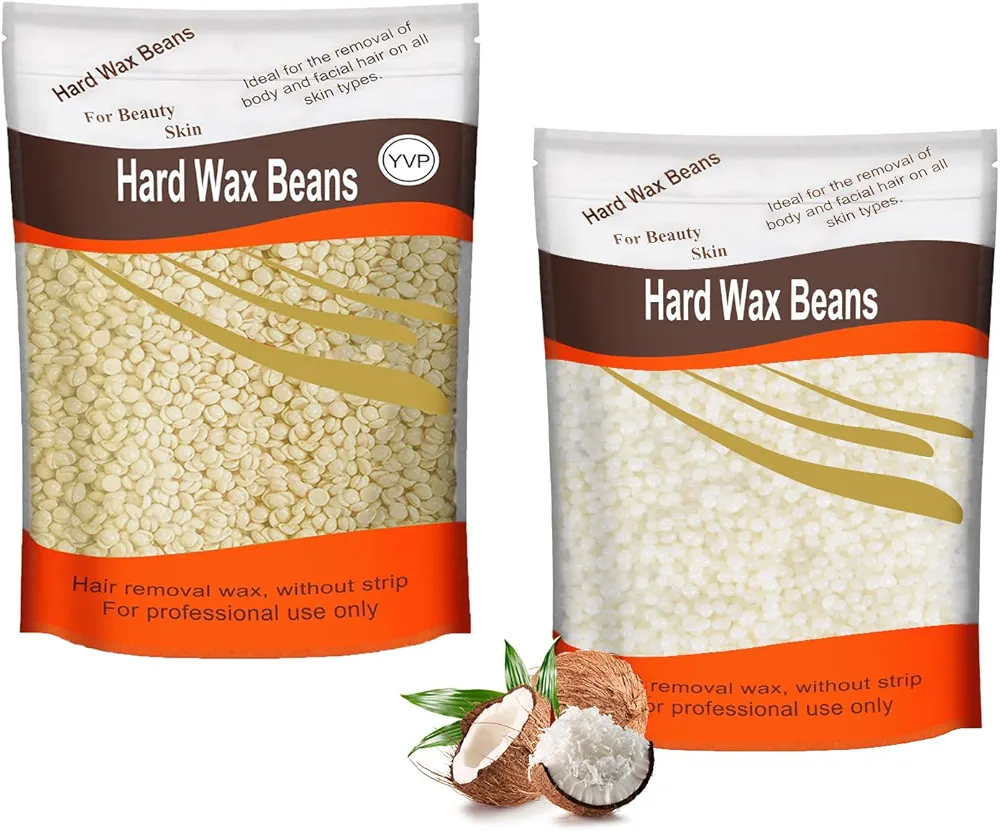 1.3lb Hard Wax Beads for Hair Removal, Yovanpur Pearl Wax Beads for Brazilian Waxing, Waxing Beans for Sensitive Skin, 21oz Face Eyebrow Back Legs At Home with 20pcs Wax Sticks(Cream & Coconut)