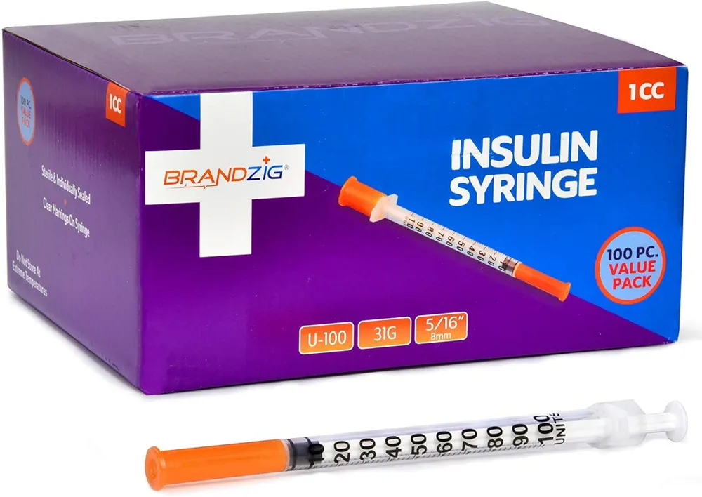 Brandzig Insulin Syringes 31G 1cc 5/16" 100-Pack