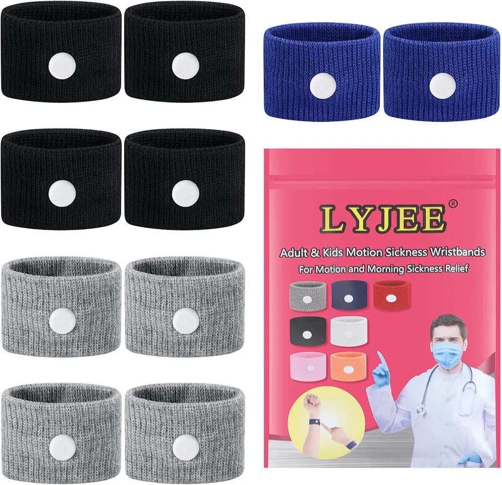 LYJEE Motion Sickness Bracelets for Adults and Kids Motion Sickness Bands Nausea Relief for Pregnant Women Acupressure Nausea Relief for Car, Sea, Air Sickness