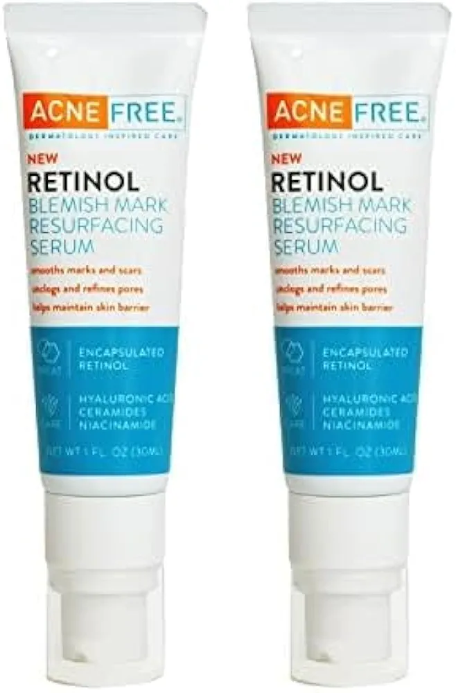 Acne Free Retinol Blemish Mark Resurfacing Serum,with Hyaluronic Acid to Reduce Marks and Scars, Unclogs Pores, Protects Skin Barrier, 1 Ounce (Pack of 2)