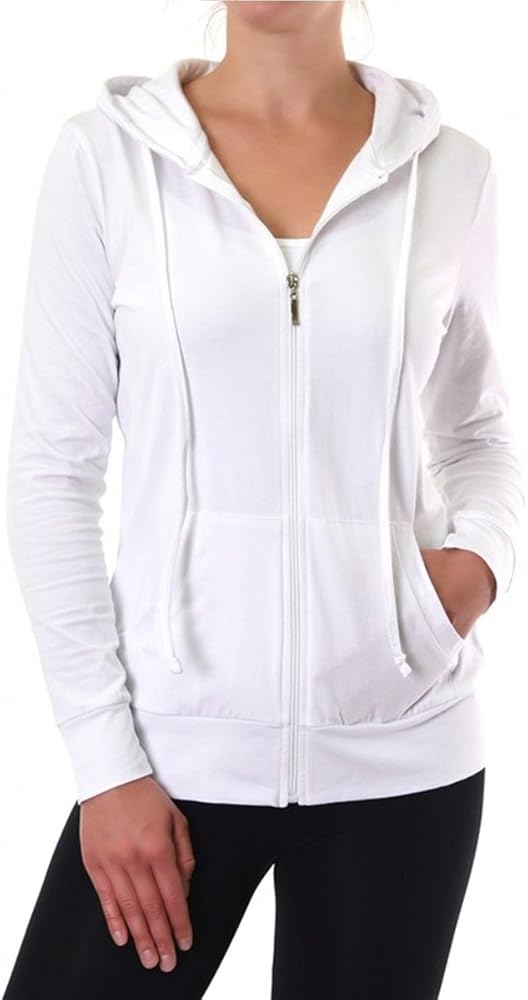 EAG Women's Lightweight Cotton Zip-Up Hoodie (Small, White)