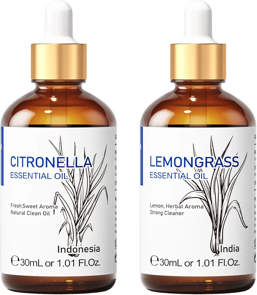 HIQILI Lemongrass Essential Oil and Citronella Essential Oil, 100% Pure Natural for Diffuser - 1 Fl Oz