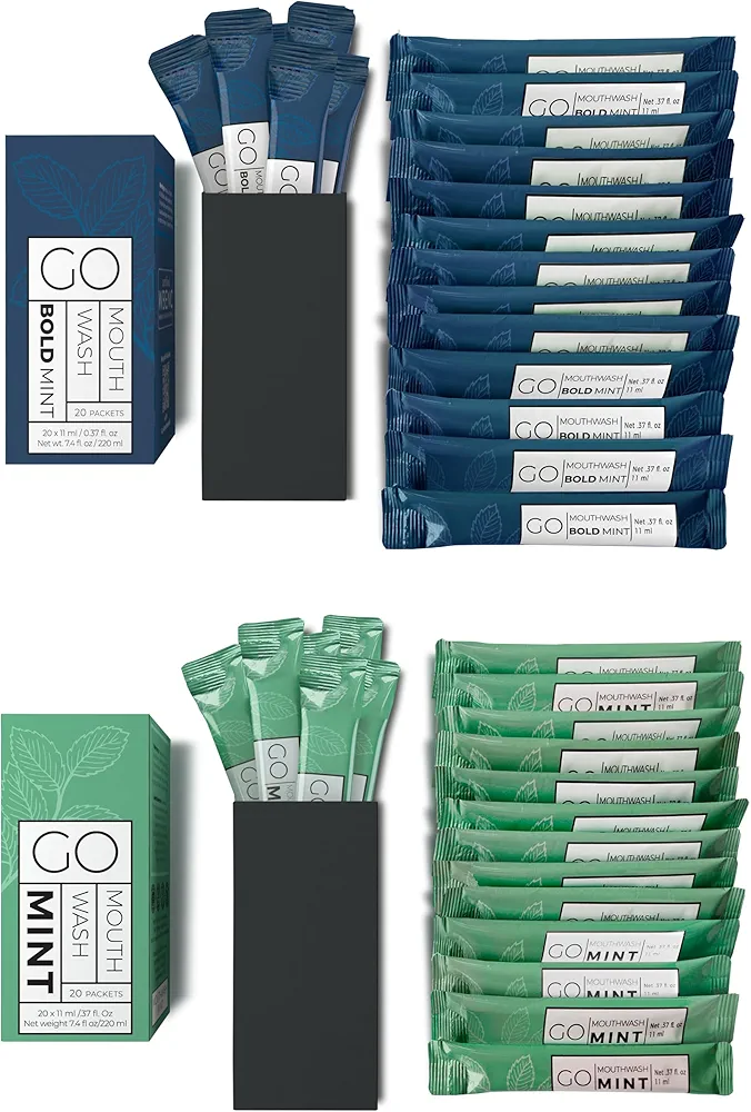 BOLD Mint GO Travel Size Mouthwash Packets BOLD Mint – Individual Mini Mouthwash for Fresh Breath - Smart Packet Design to reduce travel bottle waste -BOLD Mint Flavored Portable Travel Mouthwash Bulk