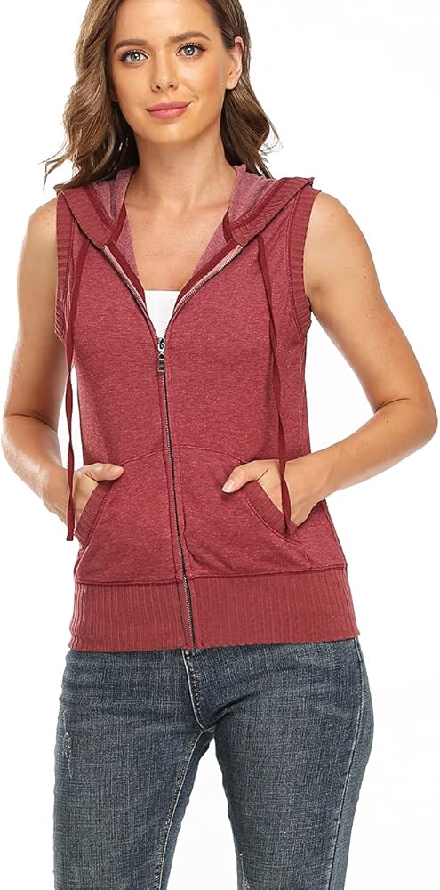 Dilgul Women's Sleeveless Hoodies Zip Up Hooded Vest Casual Sweatshirt with Kanga Pocket