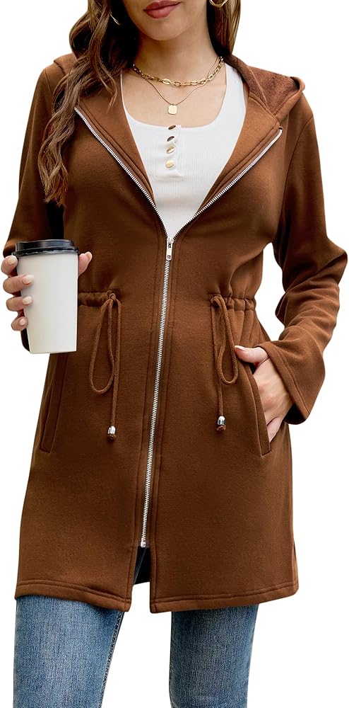 Women's Casual Tunic Zip Up Hoodies Sweatshirts Long Fleece Jacket Cardigan Coat