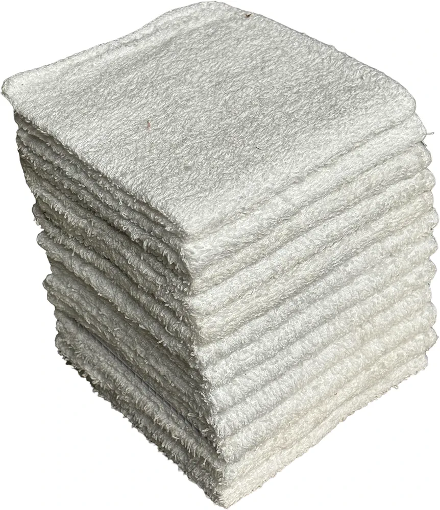 12 Pack, 100% Cotton White Wash Cloth, Wash Rags Pack, Extra Soft, Highly Absorbent, Machine Washable Size 11 X 11 inch.