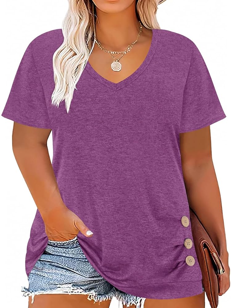 TIYOMI Plus Size T Shirt for Women Short Sleeve Basic Casual Classic Tops Summer Blouse XL-5XL 14-28