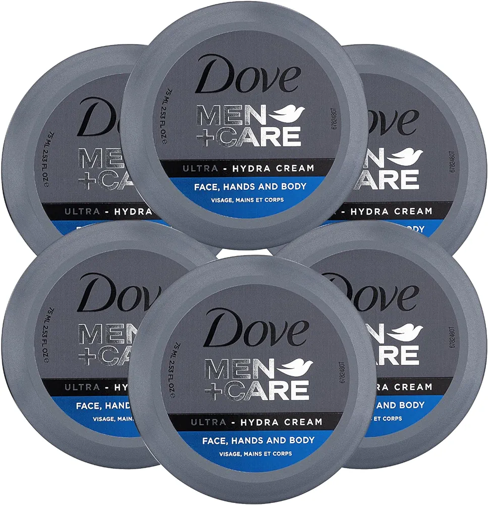 Dove Men+Care Ultra Hydra Cream, Face, Hands and Body care, All Skin Types, 6 Pack of 2.53 Oz Each