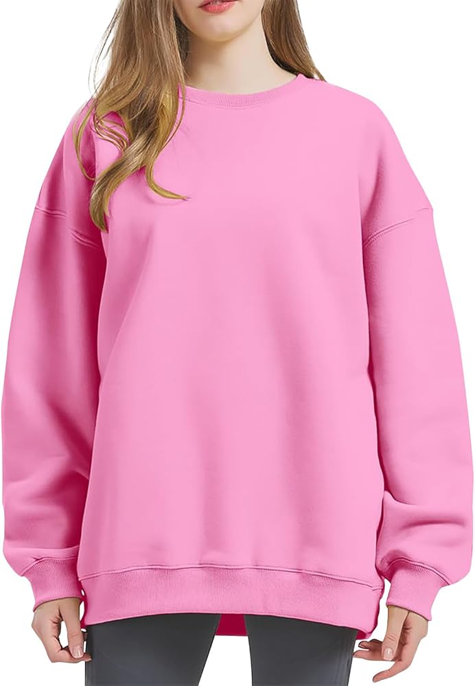 Women's Sweatshirt Fashion Long Sleeve Solid Color Round Neck Sweatshirts Top, S-3XL