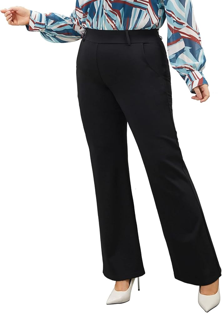 Plus Size Women's Wide-Leg Dress Pants - High Waisted Capri for Business Casual,Work Clothes for Office