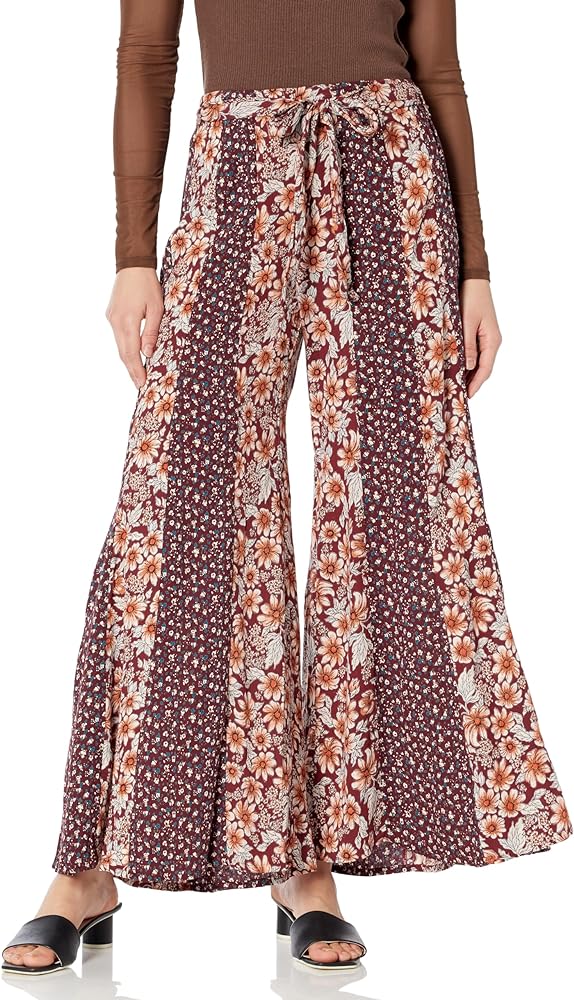 Angie Women's Printed Wide Leg Tie Front Pants