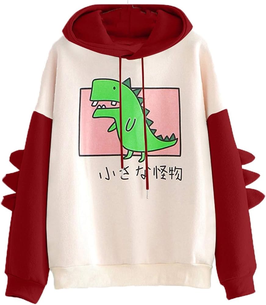 Hoodies for Women Teen Girls Dinosaur Cute Splice Sweatshirts Long Sleeve Hoodie Tops Casual Pullover Tops