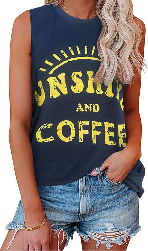 My Sky Womens Tank Tops Summer T Shirts Sleeveless Casual Cute Loose Tunic Blouses