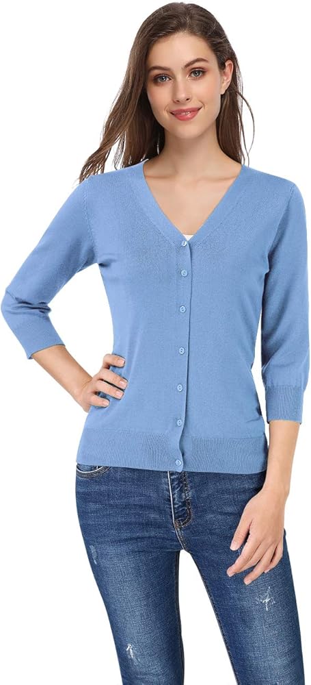 Women's 3/4 Sleeve Button Down Sweater Cardigan