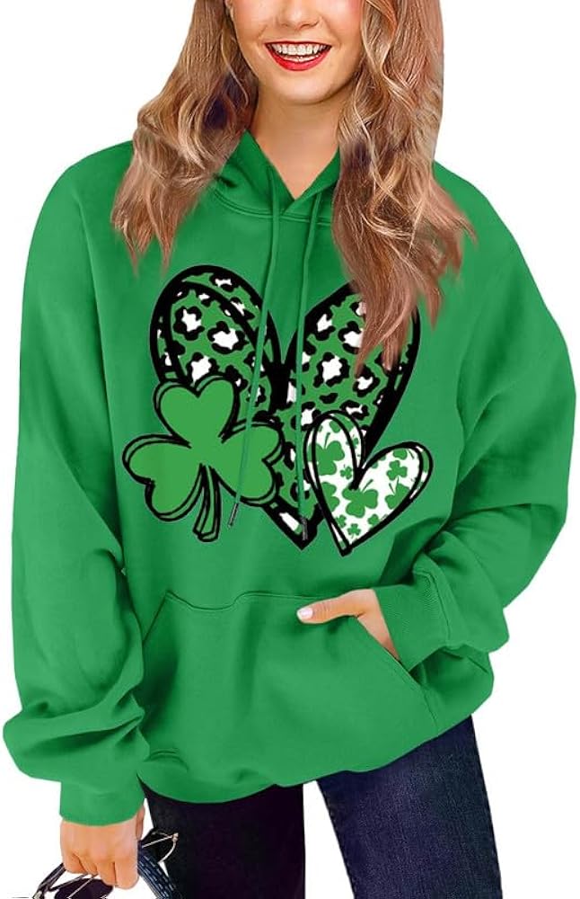 For G and PL Women's St. Patrick's Day Green Hoodie Tops with Kangaroo Pocket