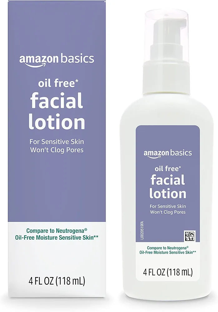 Amazon Basics Oil-free Facial Moisturizer for Sensitive Skin, Fragrance Free, 4 Fluid Ounce (Previously Solimo)