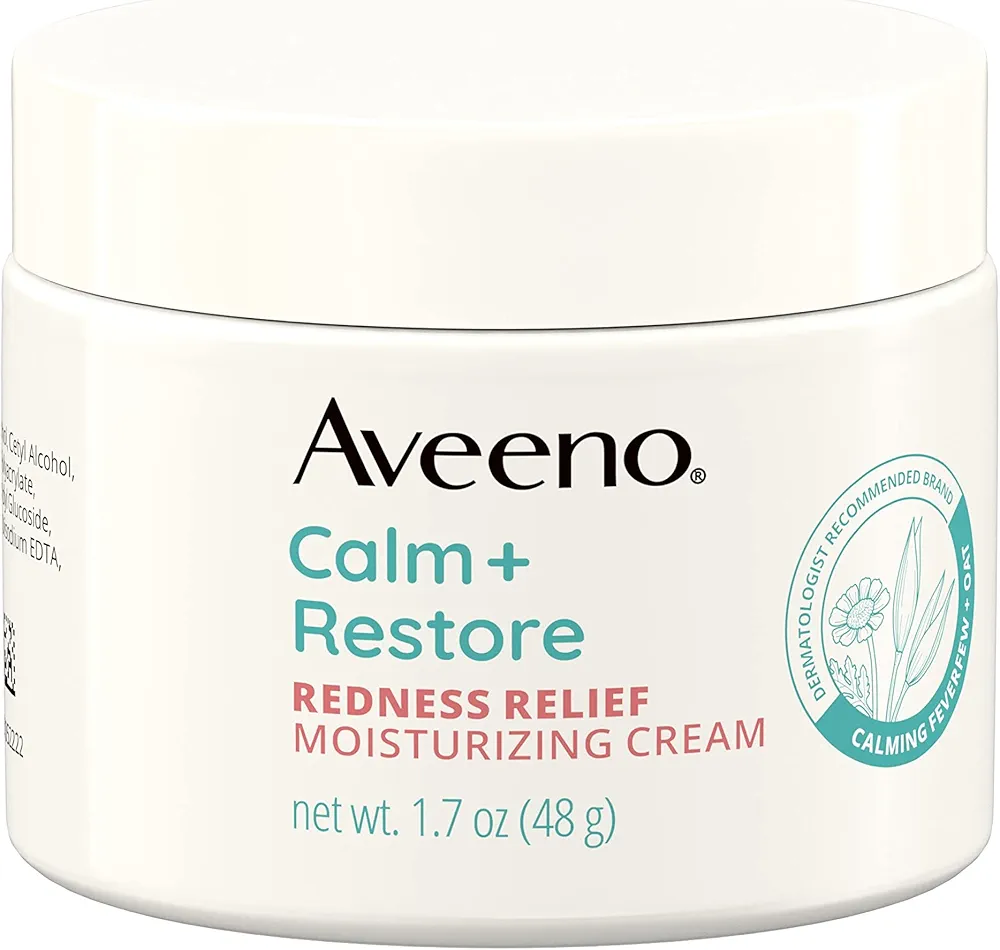 Aveeno Calm + Restore Facial Cream for Redness Relief, Soothing Face Moisturizer for Sensitive Skin, Hypoallergenic Formula, Fragrance-Free, 1.7 OZ