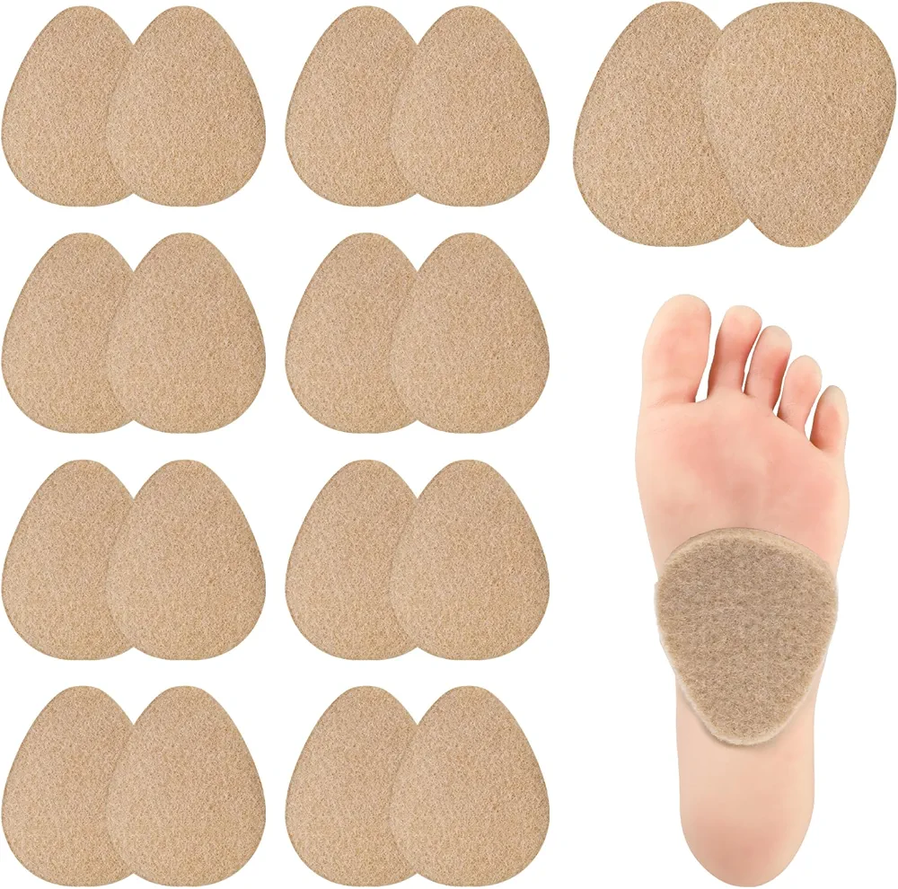 20 PCS Metatarsal Felt Pads Ball of Foot Cushions for Women and Men, Adhesive Heel Inserts Forefoot Pads Forefoot Cushion Pads, Foot Pads High Heel Comfort Pads Sole Support for Shoes (Nude)