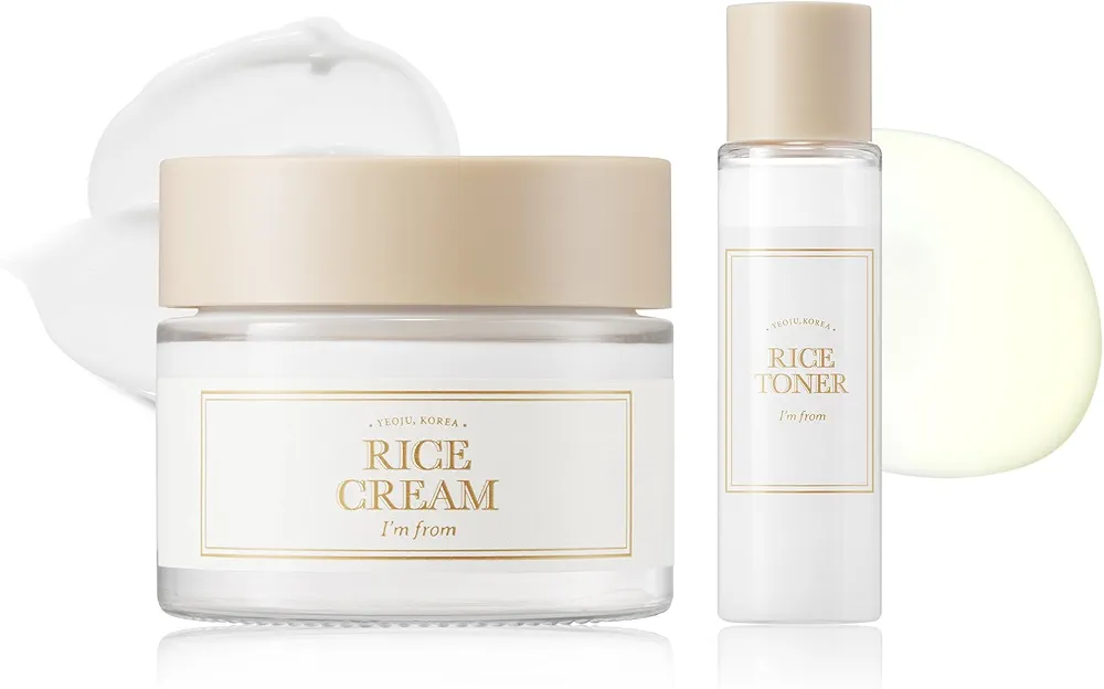 Rice Cream 1.69 oz + Rice Toner 1.01 fl oz Set, Korean Rice Skincare for Glowing, Smooth, Dry, Combination Skin