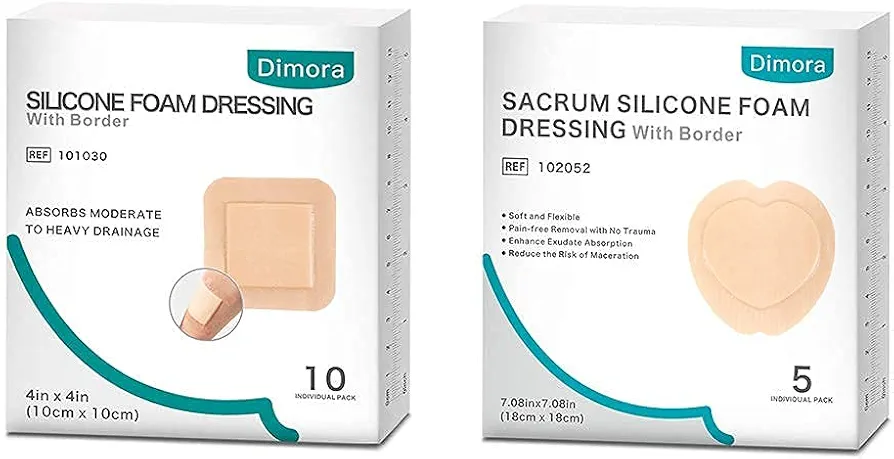 Silicone Foam Dressing with Border 4"x4" 10 Pack & 7"x7" Sacrum Foam Bandages BorderWaterproof Sacral Pads 5 Pack